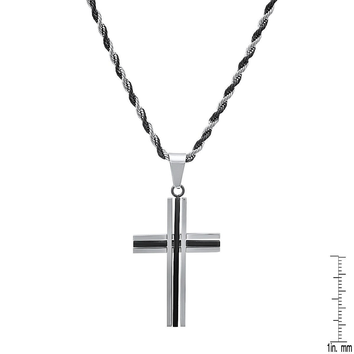 Two Tone Black Ip And Stainless Steel Cross Pendant