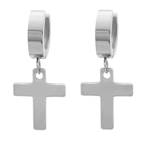 Cross Dangle + Huggie Stainless Steel Earrings