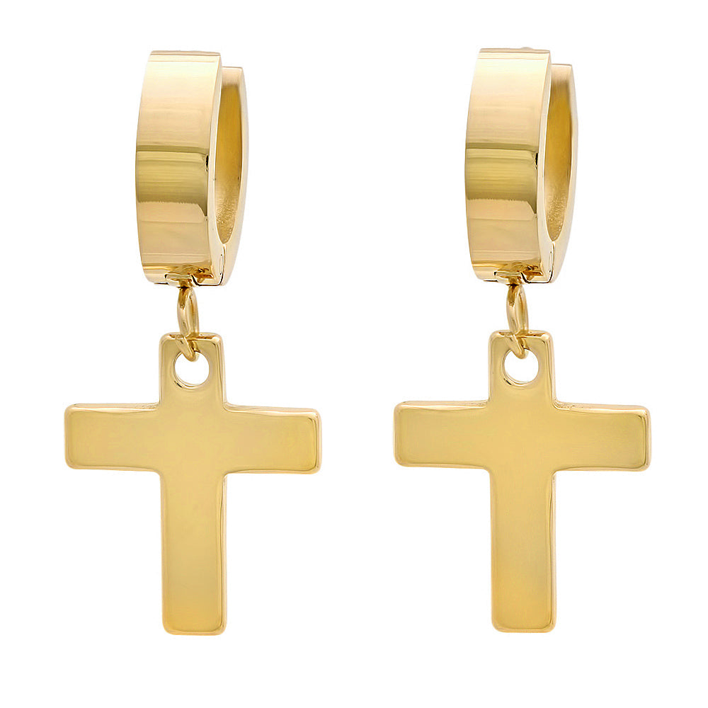 Cross Dangle + Huggie Stainless Steel Earrings