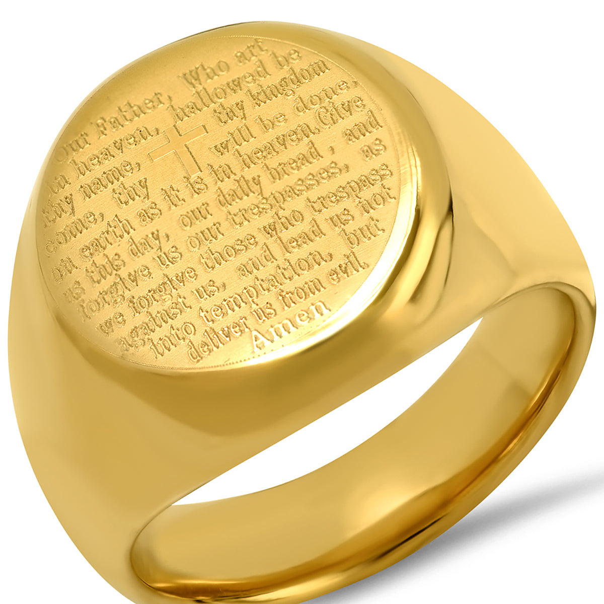 18K Gold Plated Stainless Steel Our Father English Prayer Ring