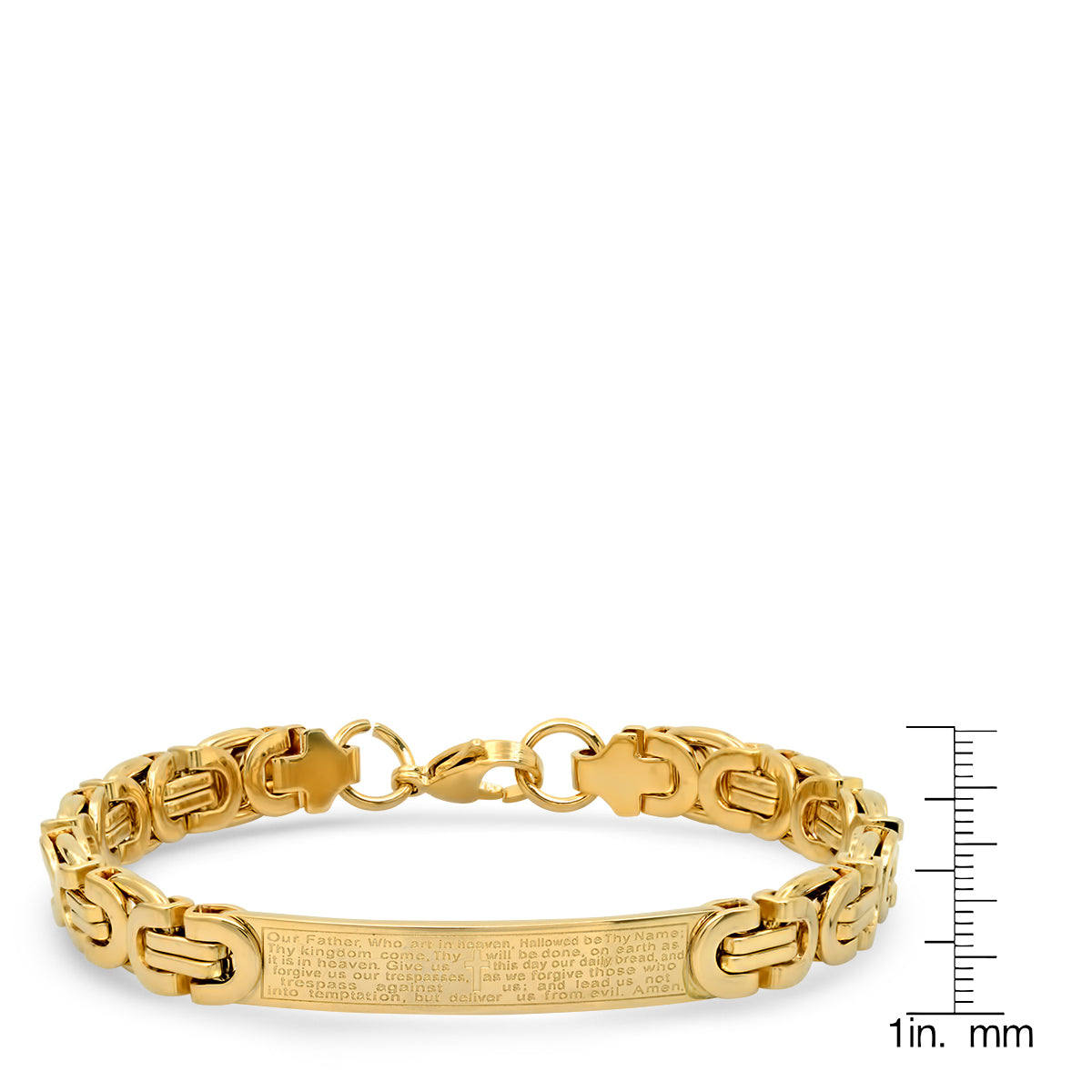 18K Gold Plated Stainless Steel Byzantine Link Our Father English Prayer Id Bracelet