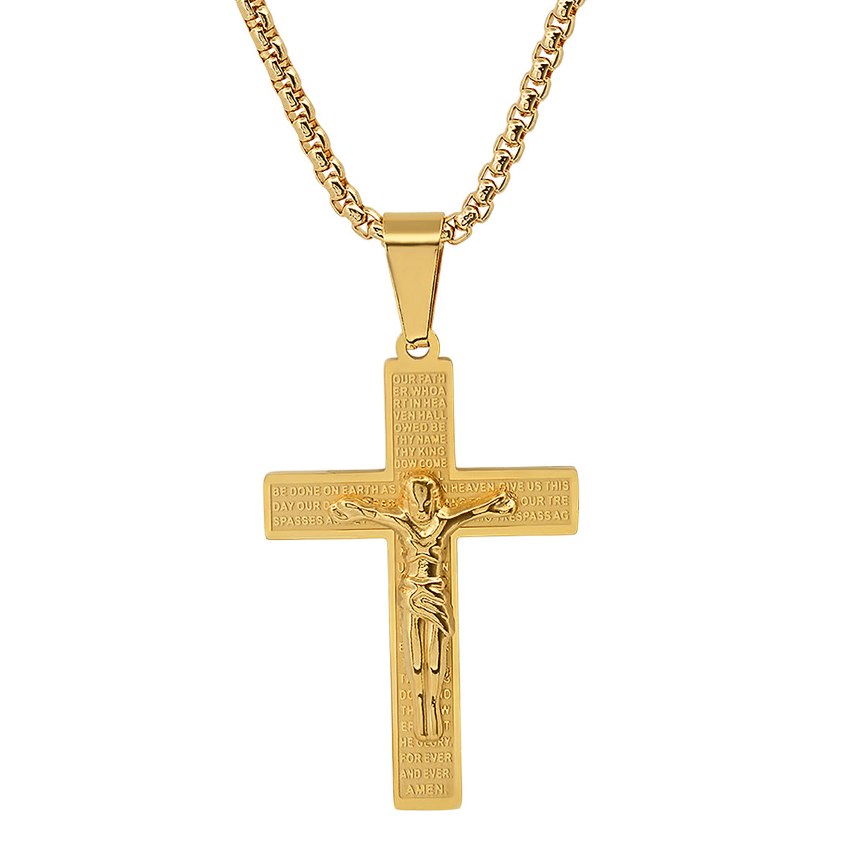 18K Gold Plated Stainless Steel Our Father Prayer Cross Pendant