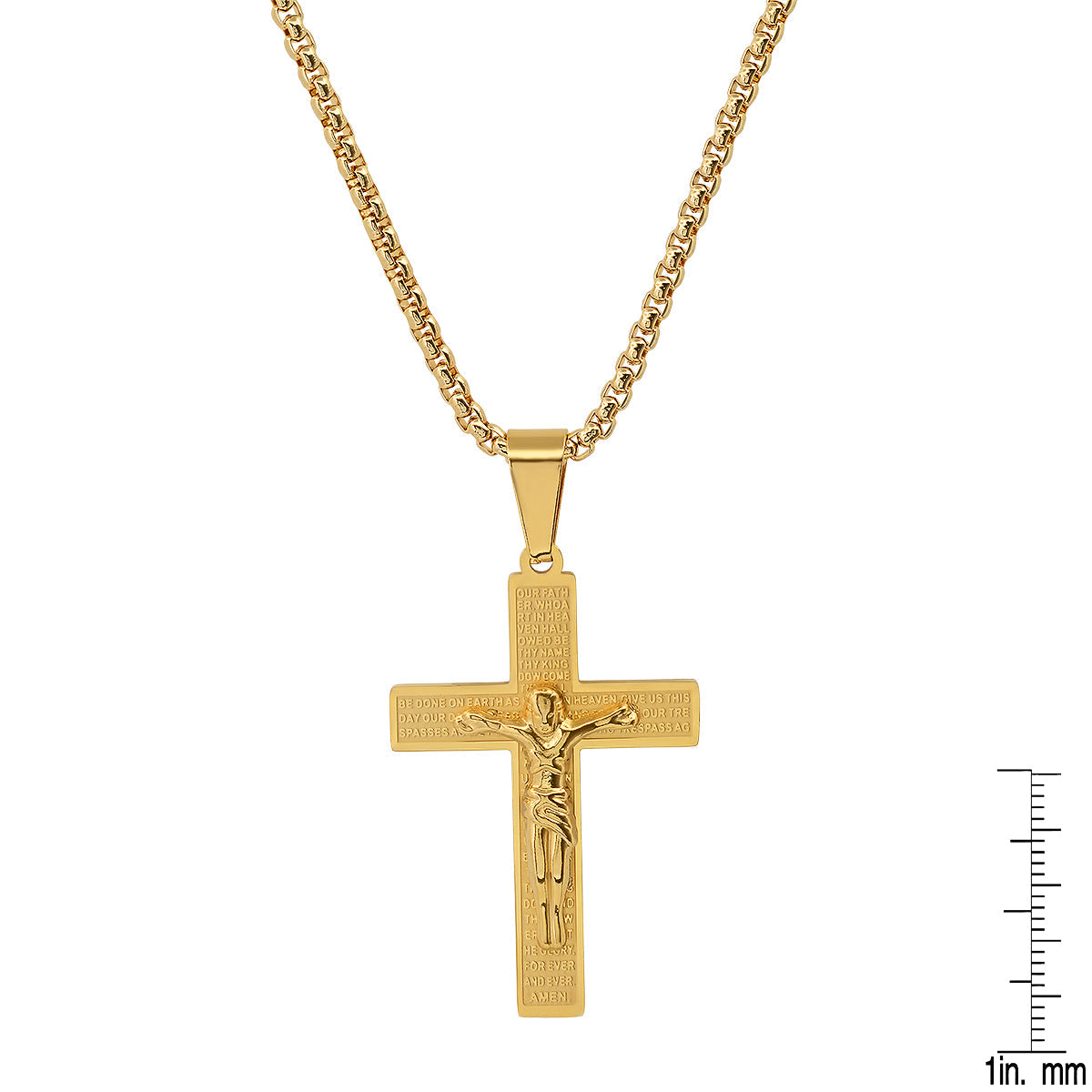 18K Gold Plated Stainless Steel Our Father Prayer Cross Pendant