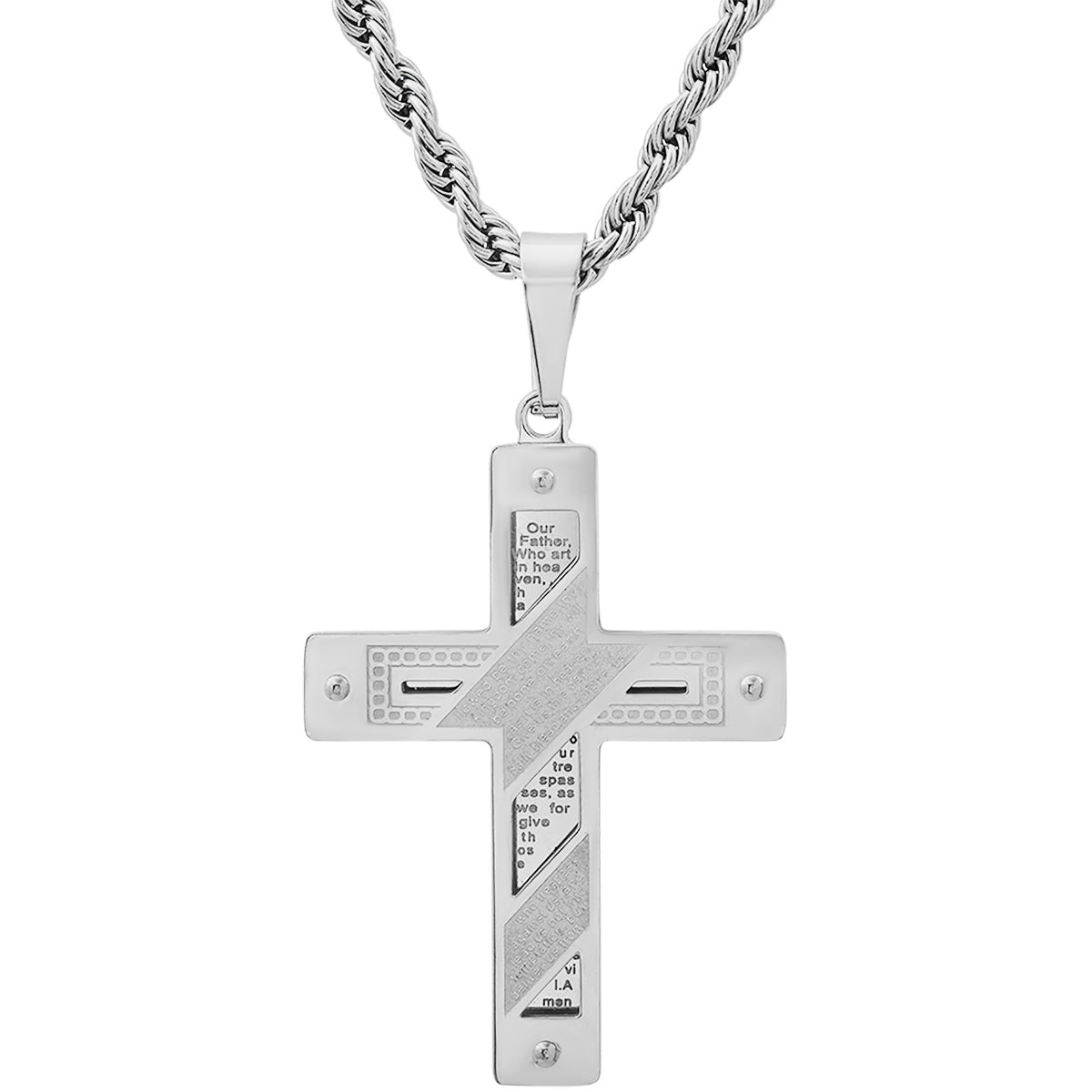Stainless Steel "The Lords Prayer" Cross Pendant