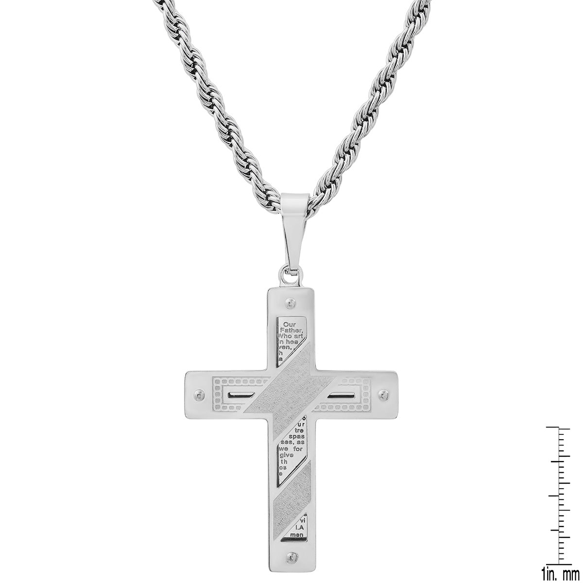 Stainless Steel "The Lords Prayer" Cross Pendant