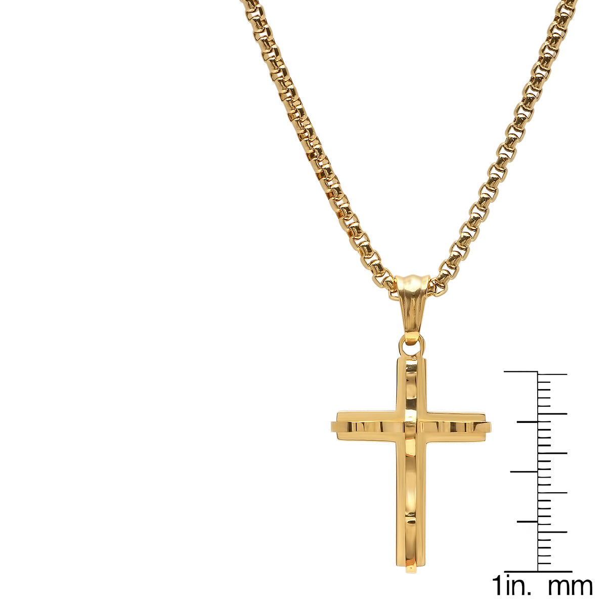 18K Gold Plated Stainless Steel Double Layer Ridged Cross Pendant