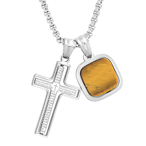 Lord's Prayer Spinner Cross + Stone Accent