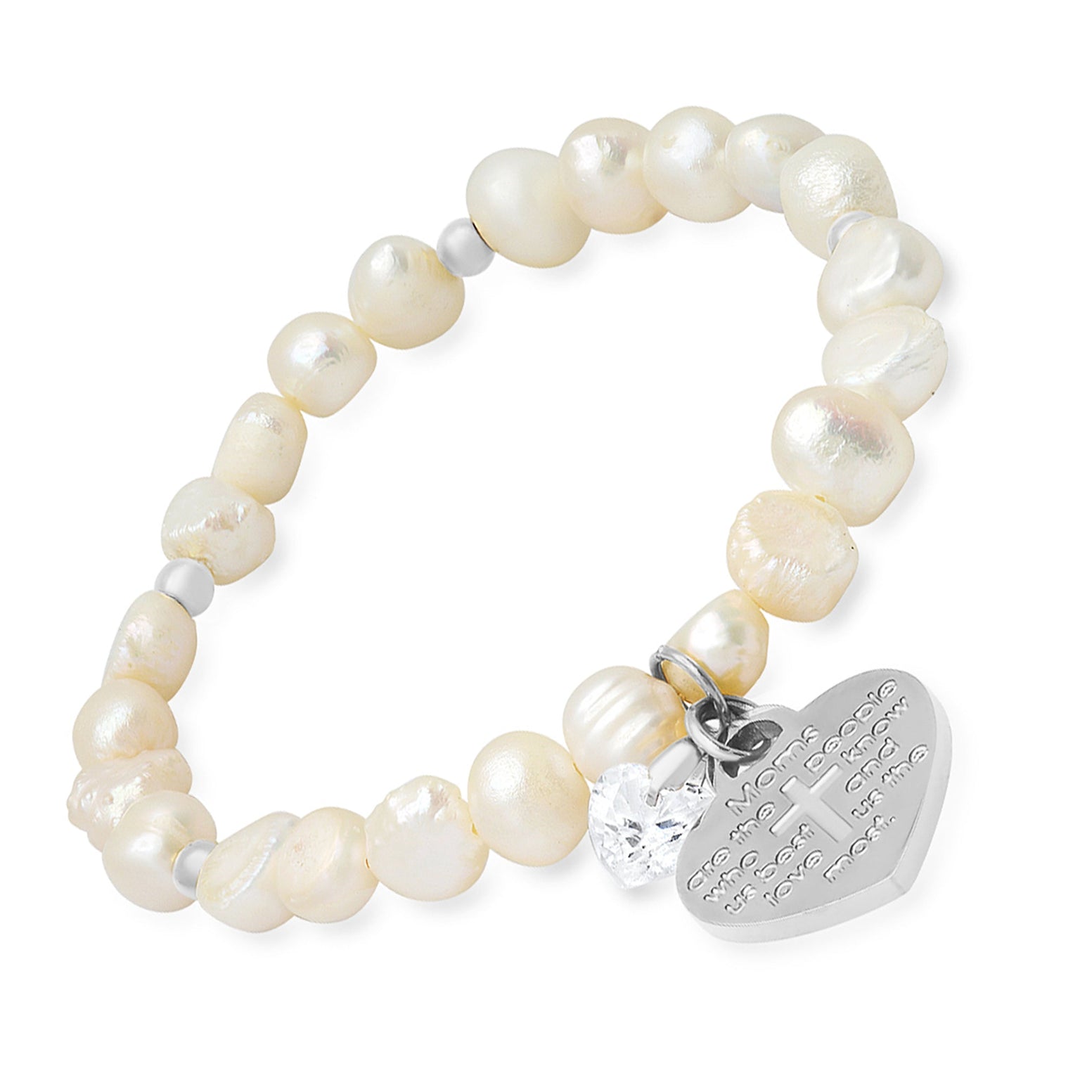 "Moms are…." heart Charm freshwater pearl bracelet