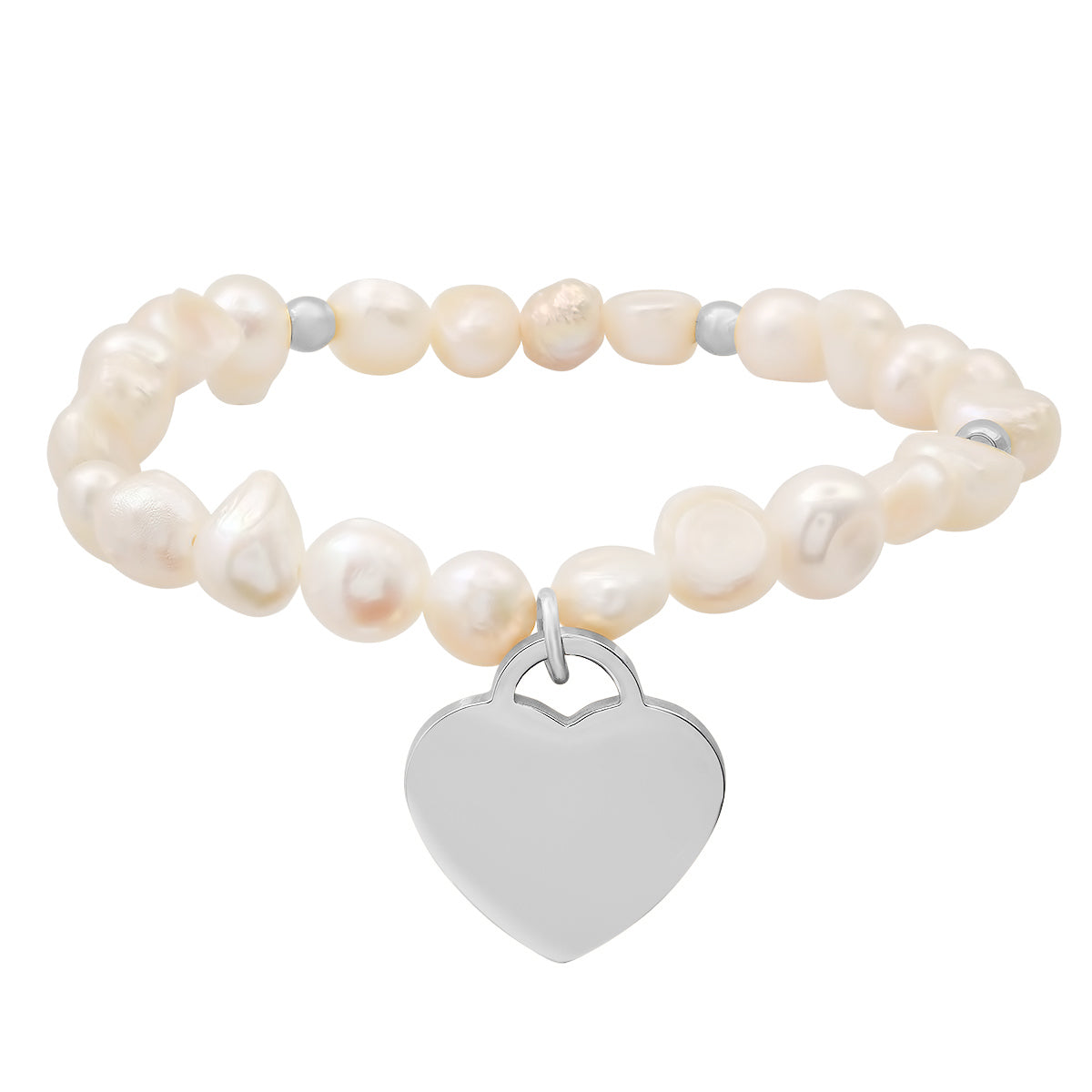 Ladies Freshwater Pearls And Stainless Steel Heart Shape Charm " Moms Are The…." Stretch Bracelet