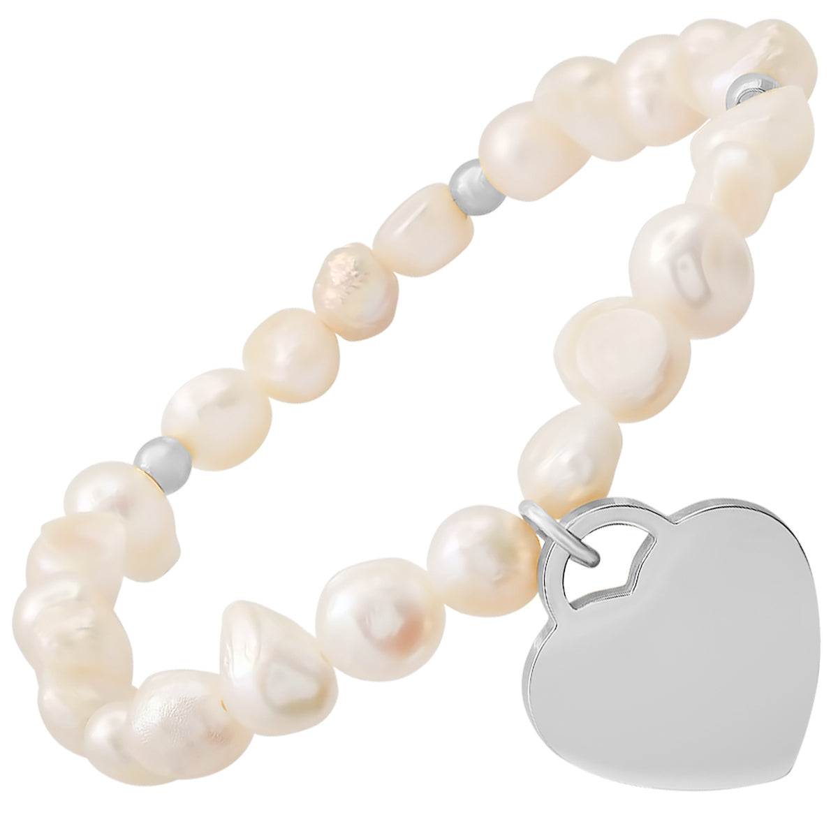 Ladies Freshwater Pearls And Stainless Steel Heart Shape Charm " Moms Are The…." Stretch Bracelet