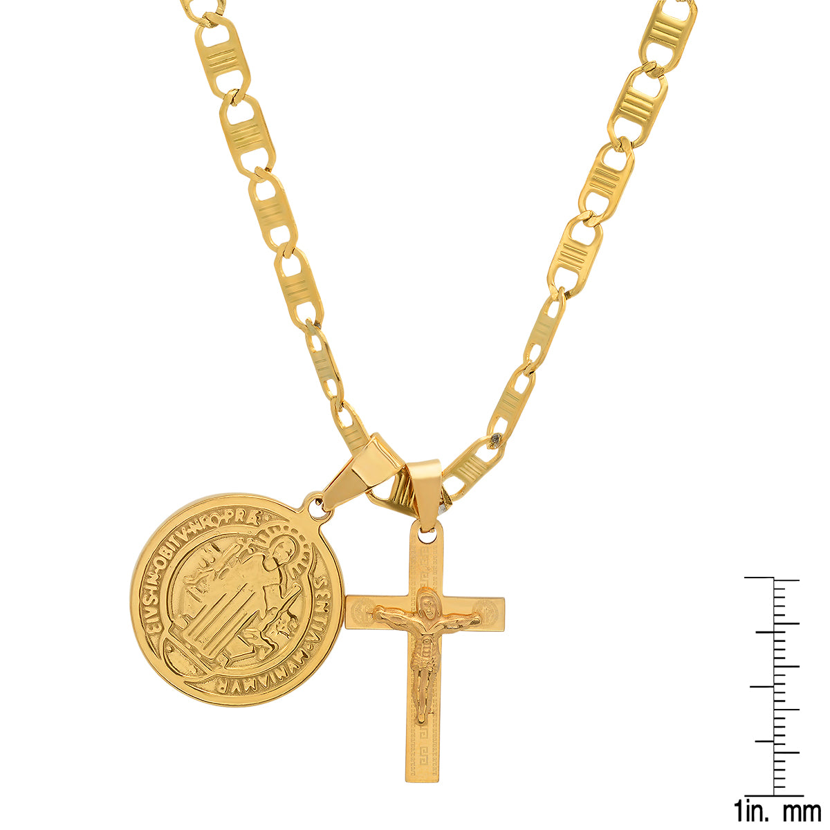 18K Gold Plated Stainless Steel St. Benedict And Cross Pendant