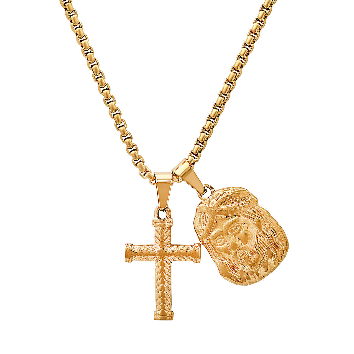 18K Gold Plated Stainless Steel Cross And Jesus Face Pendants