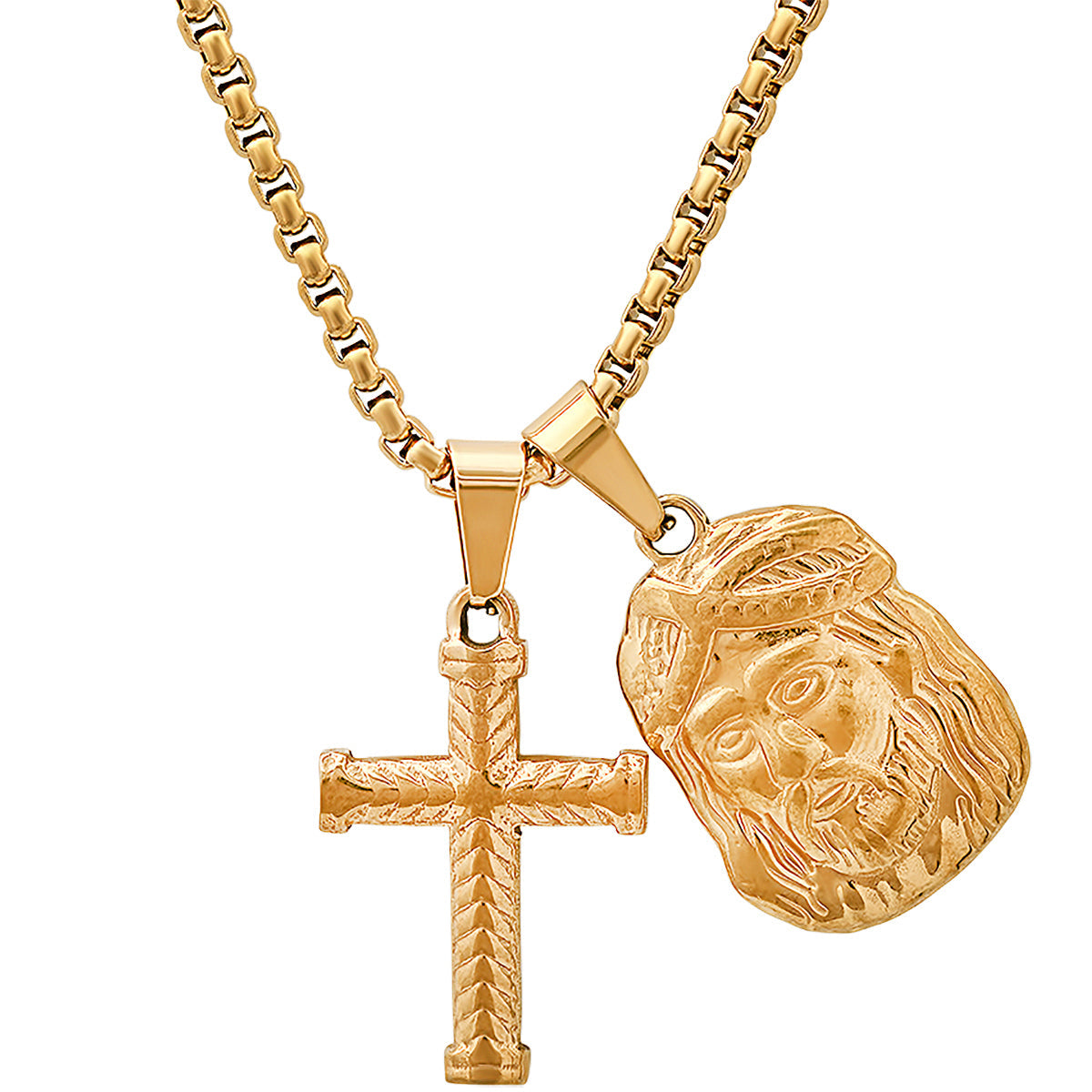 18K Gold Plated Stainless Steel Cross And Jesus Face Pendants