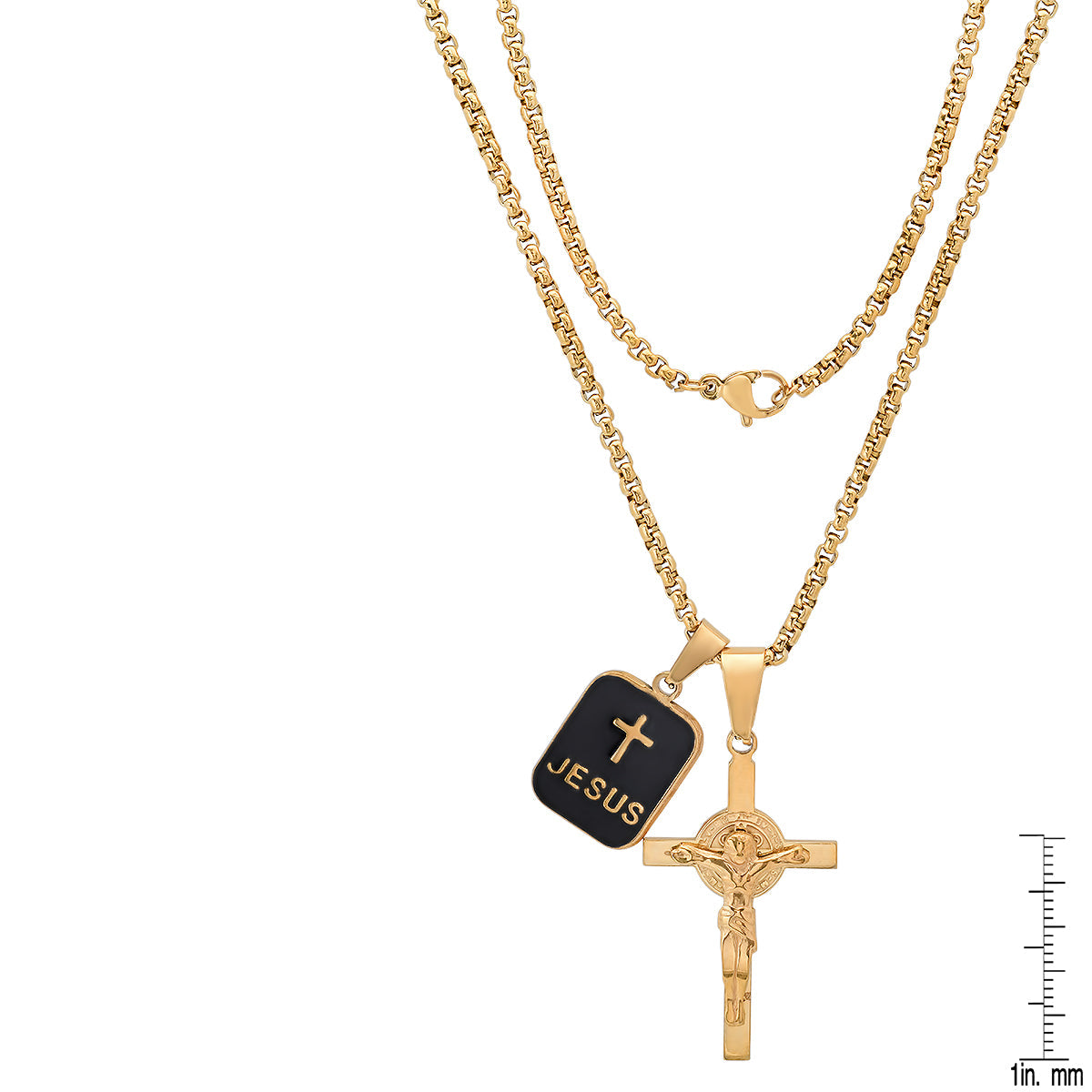 Stainless Steel And Black Enamel Dog Tag & Crucifix Pendants