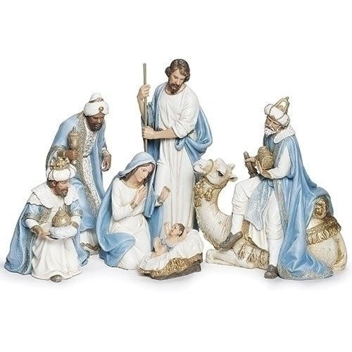 6 piece Nativity Scene Figures in Blue Champagne