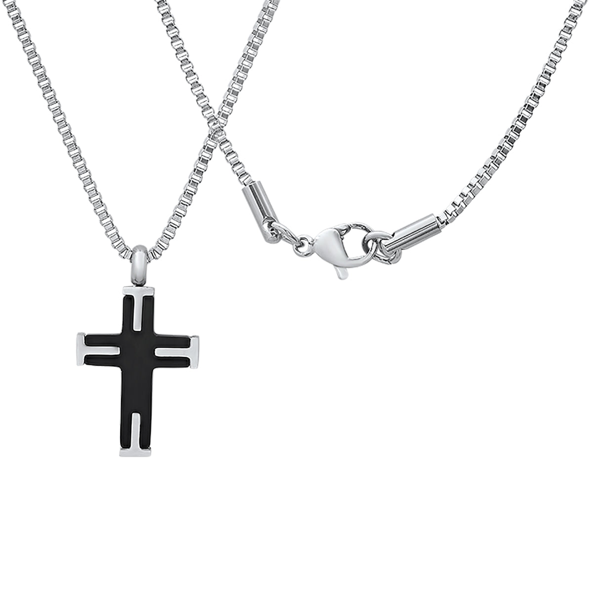Two Tone Black Ip & Stainless Steel Textured Small Cross Pendant