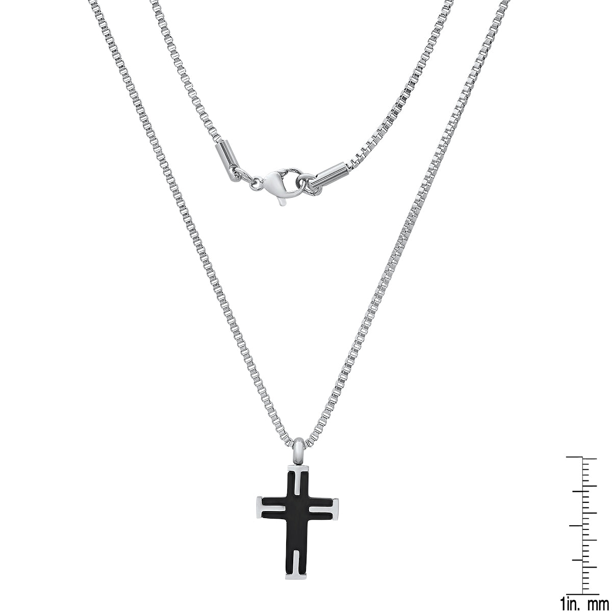Two Tone Black Ip & Stainless Steel Textured Small Cross Pendant