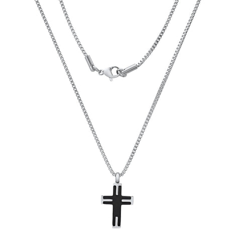 Two Tone Black Ip & Stainless Steel Textured Small Cross Pendant
