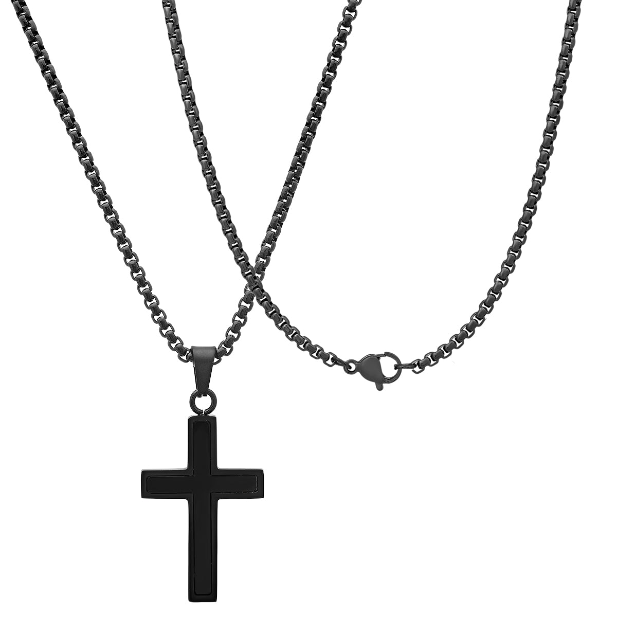 Black Ip Stainless Steel And Simulated Onyx Cross Pendant
