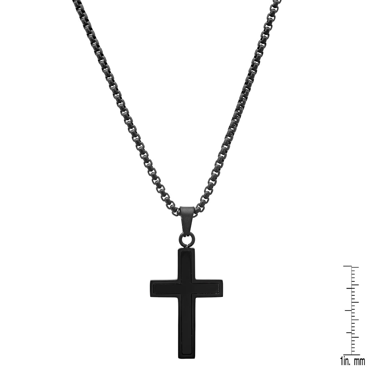Black Ip Stainless Steel And Simulated Onyx Cross Pendant