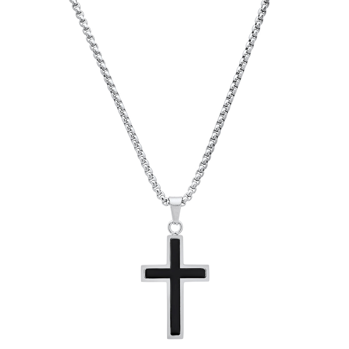 Stainless Steel And Simulated Onyx Cross Pendant