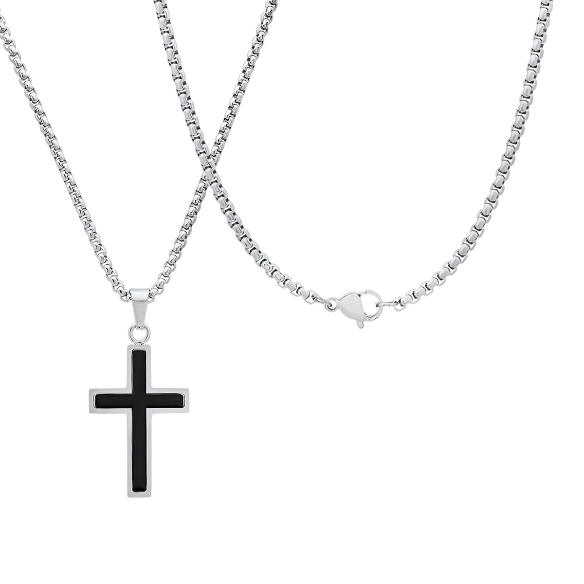 Stainless Steel And Simulated Onyx Cross Pendant