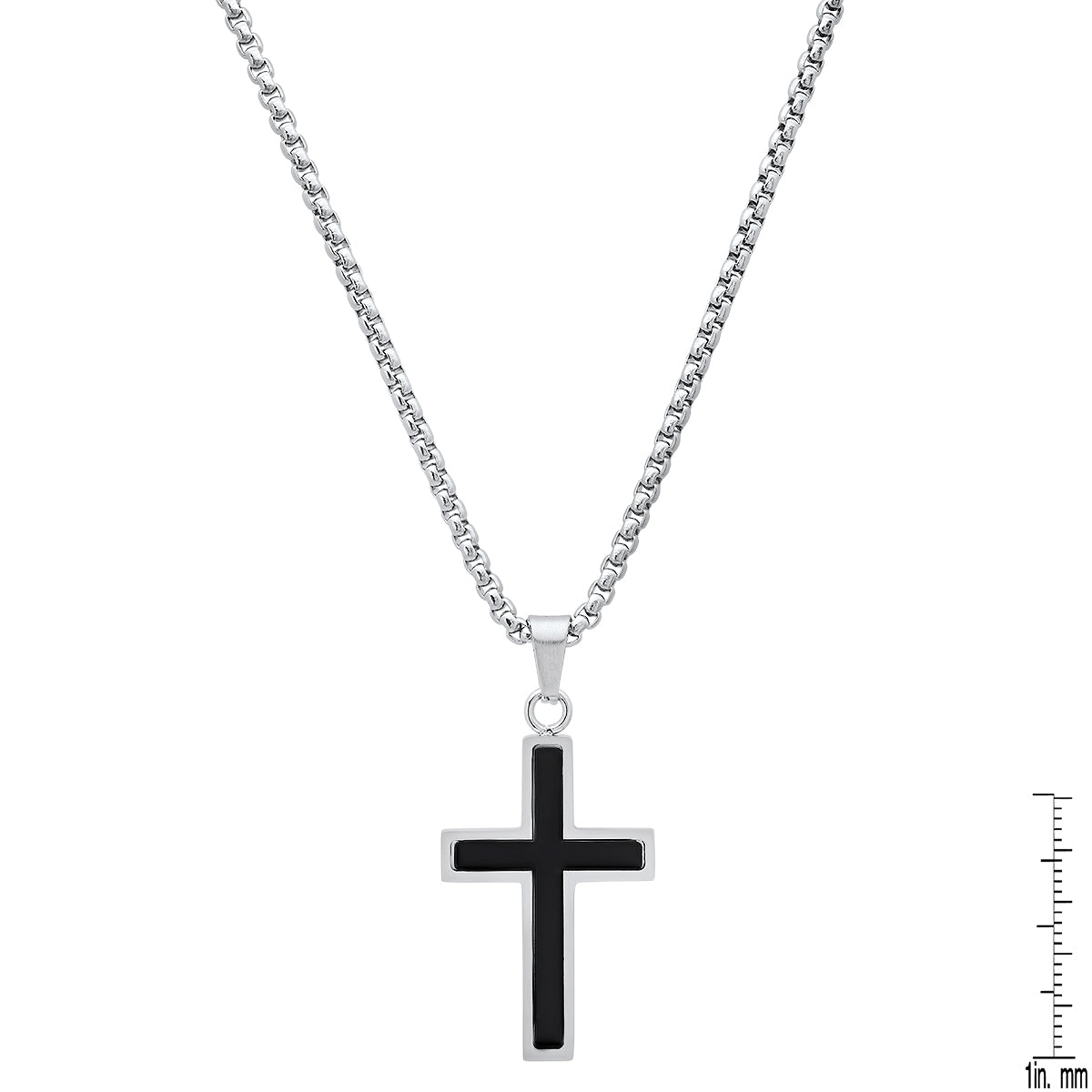 Stainless Steel And Simulated Onyx Cross Pendant