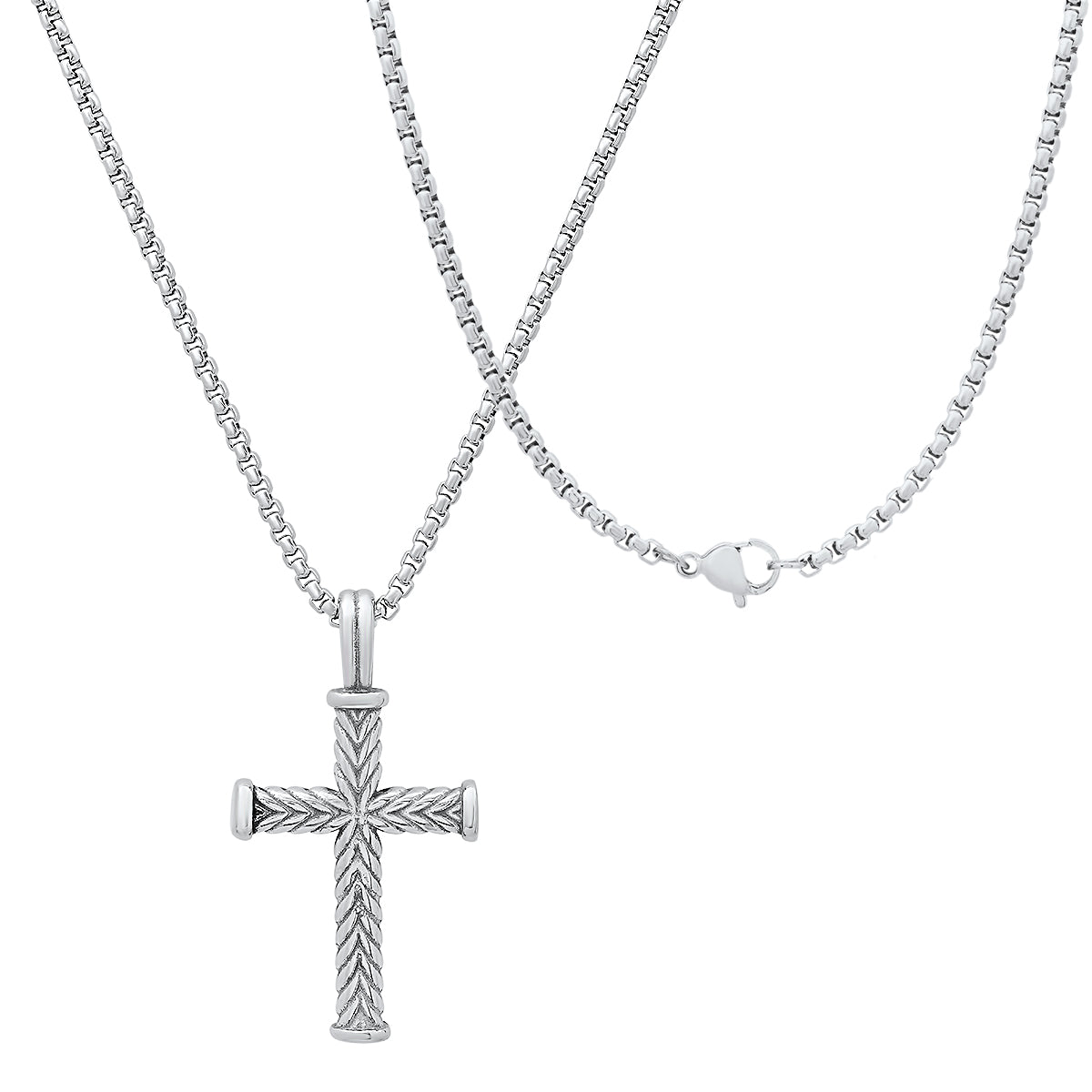 Stainless Steel Twist Design Cross Pendant