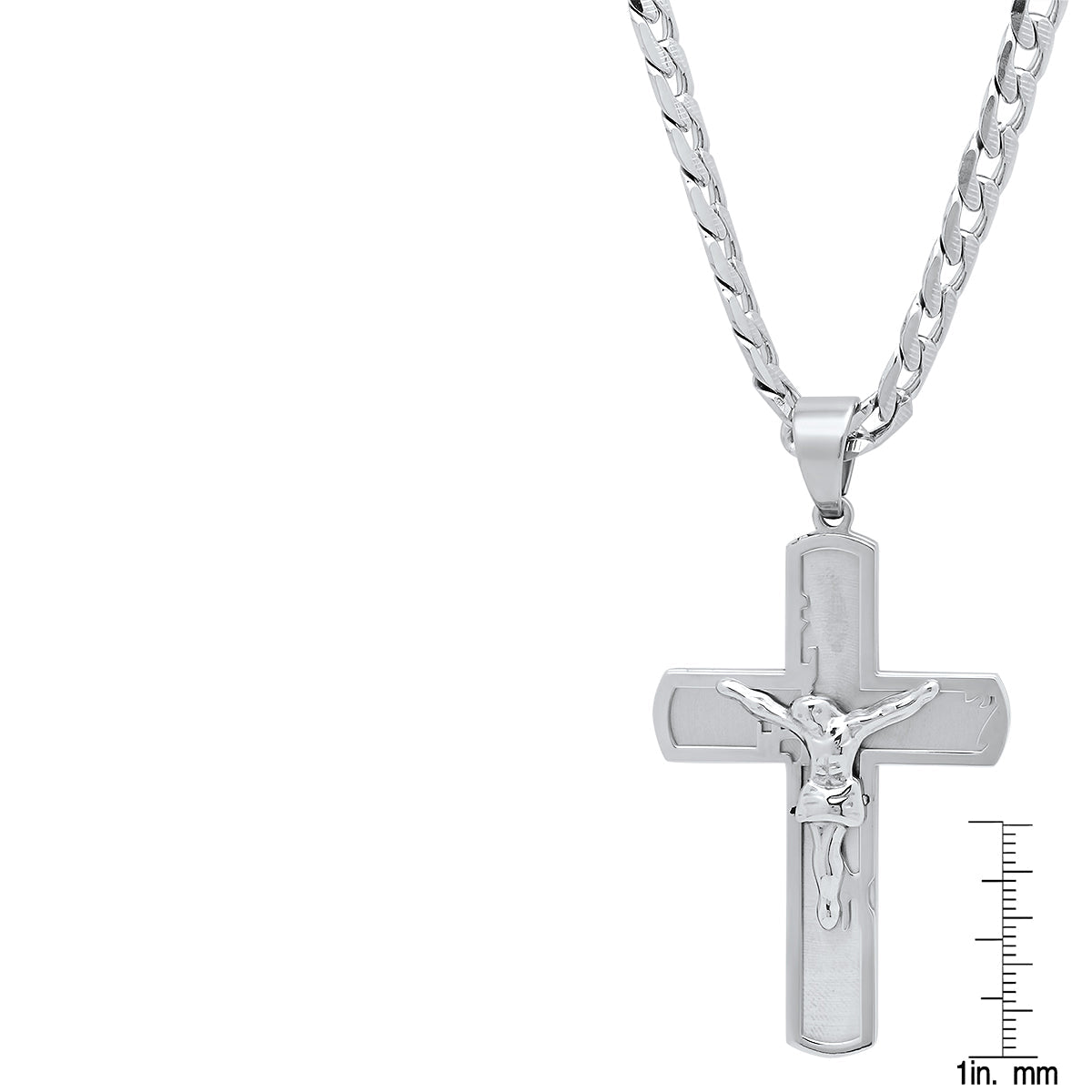 Stainless Steel Crucifix Pendant On Flat Curb Chain
