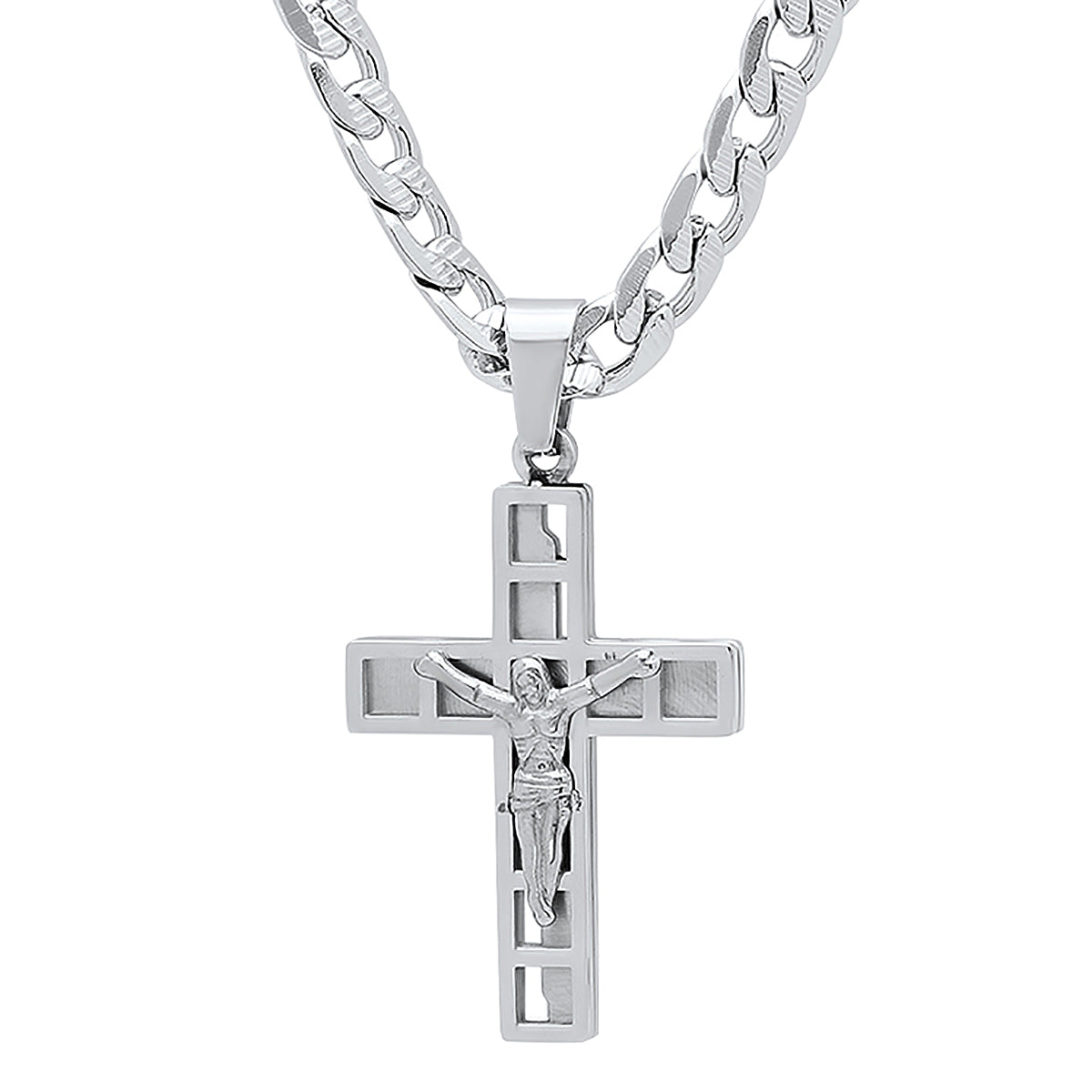 Stainless Steel Mini Crucifix Pendant With Flat Curb Chain