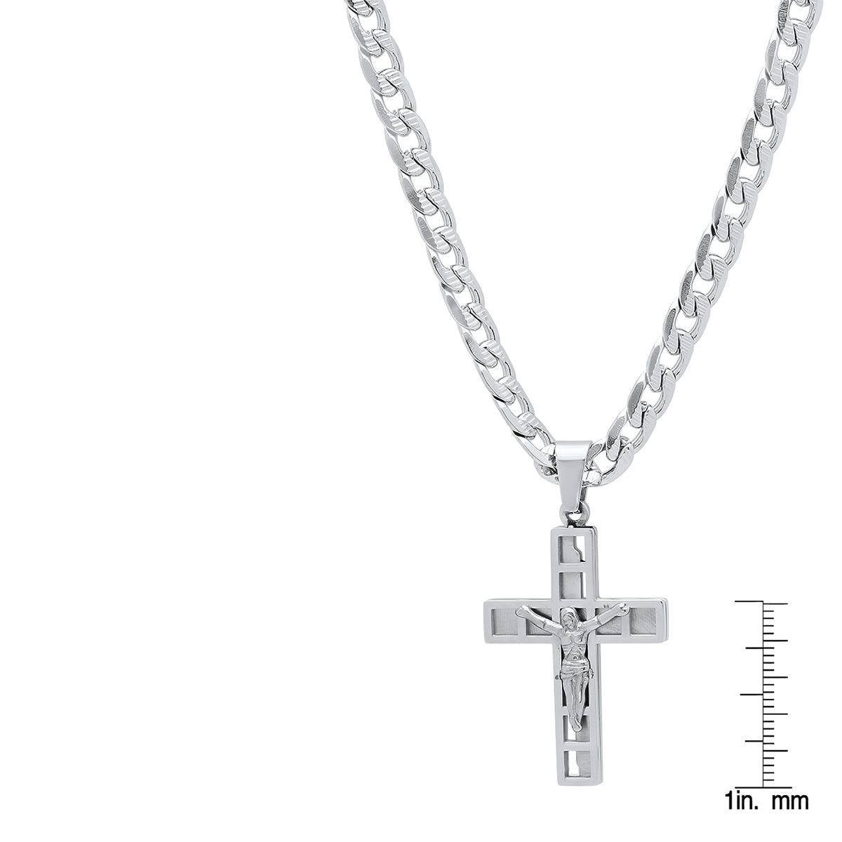 Stainless Steel Mini Crucifix Pendant With Flat Curb Chain