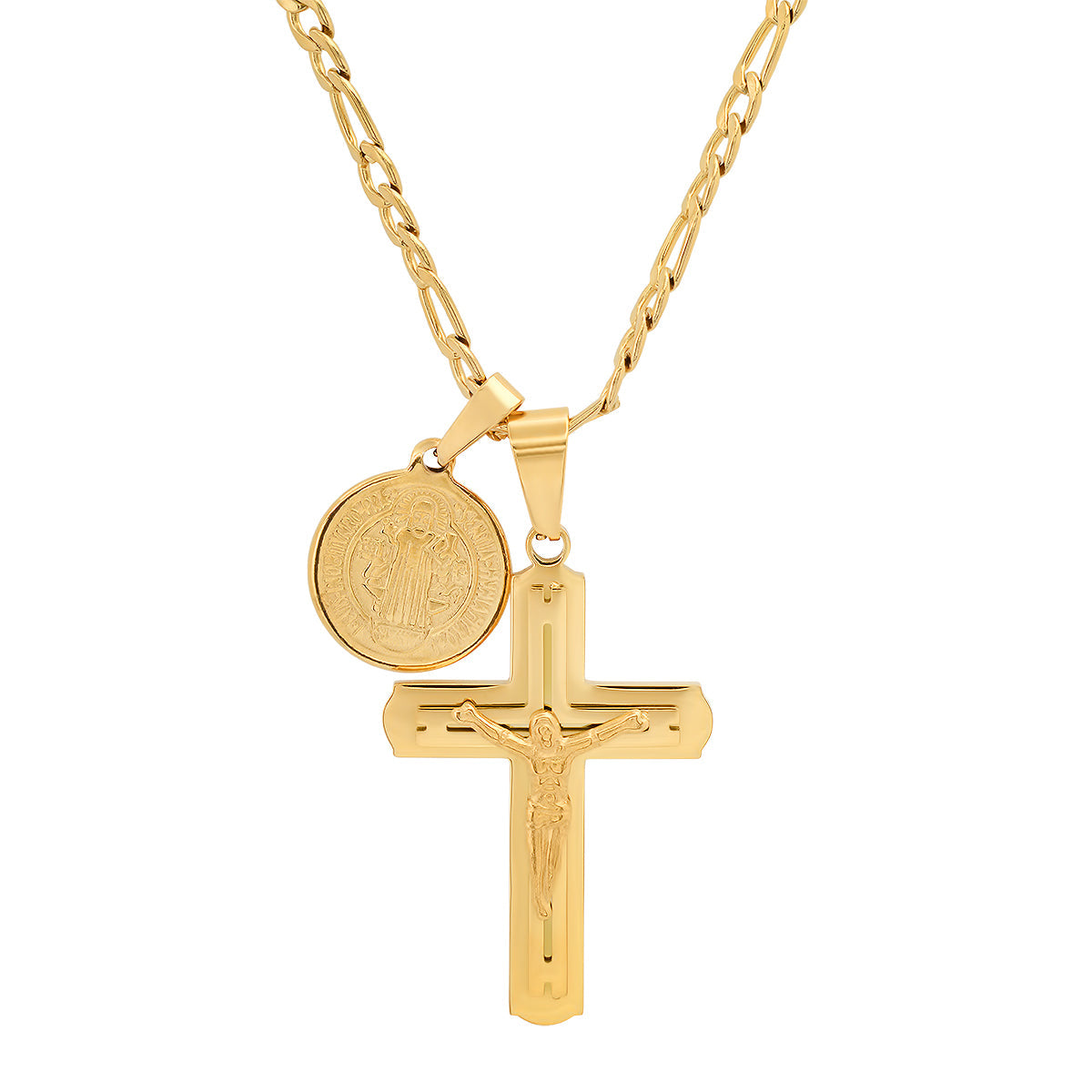 18K Gold Plated Crucifix And St. Benedict Pendant