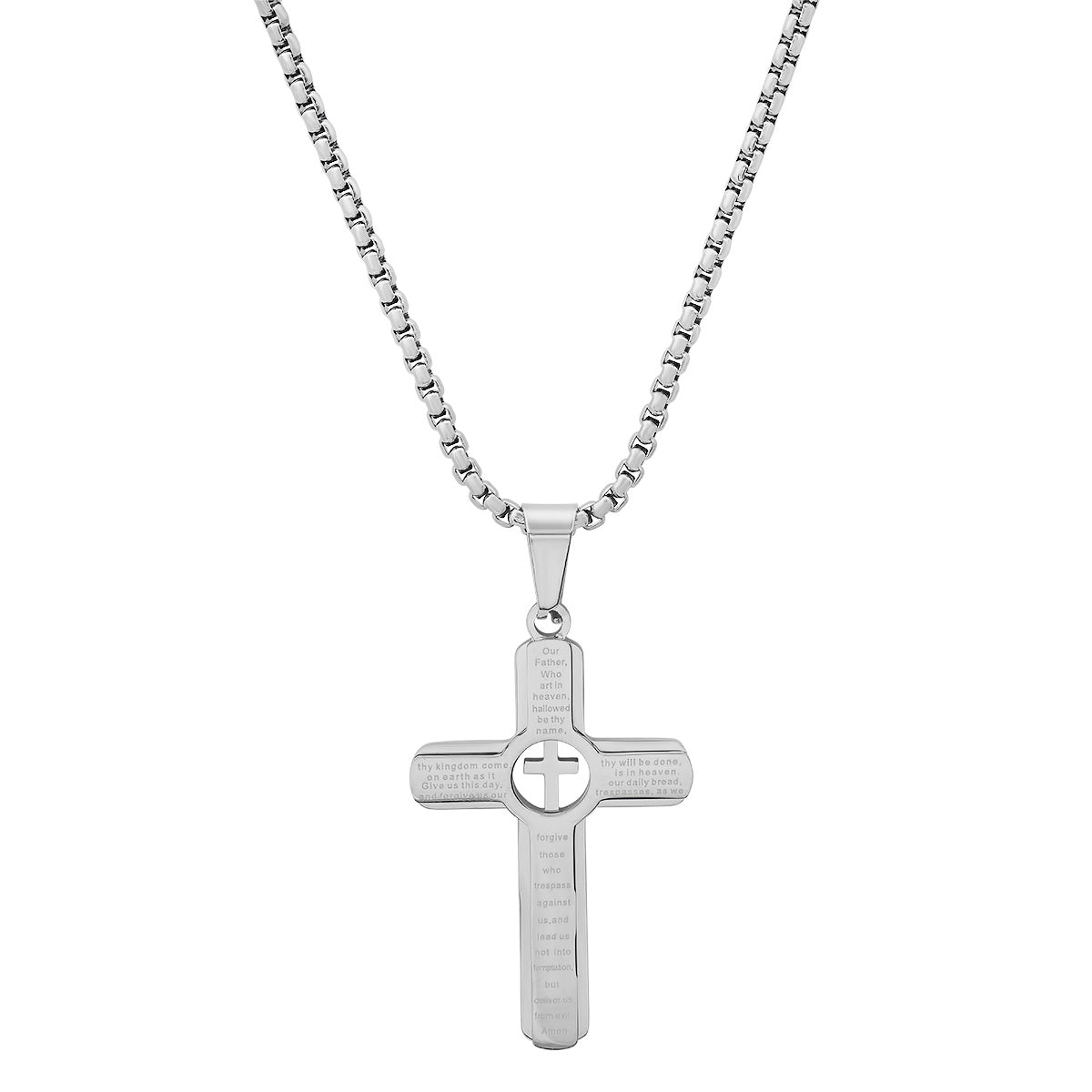 Stainless Steel Lords Prayer Cross Pendant