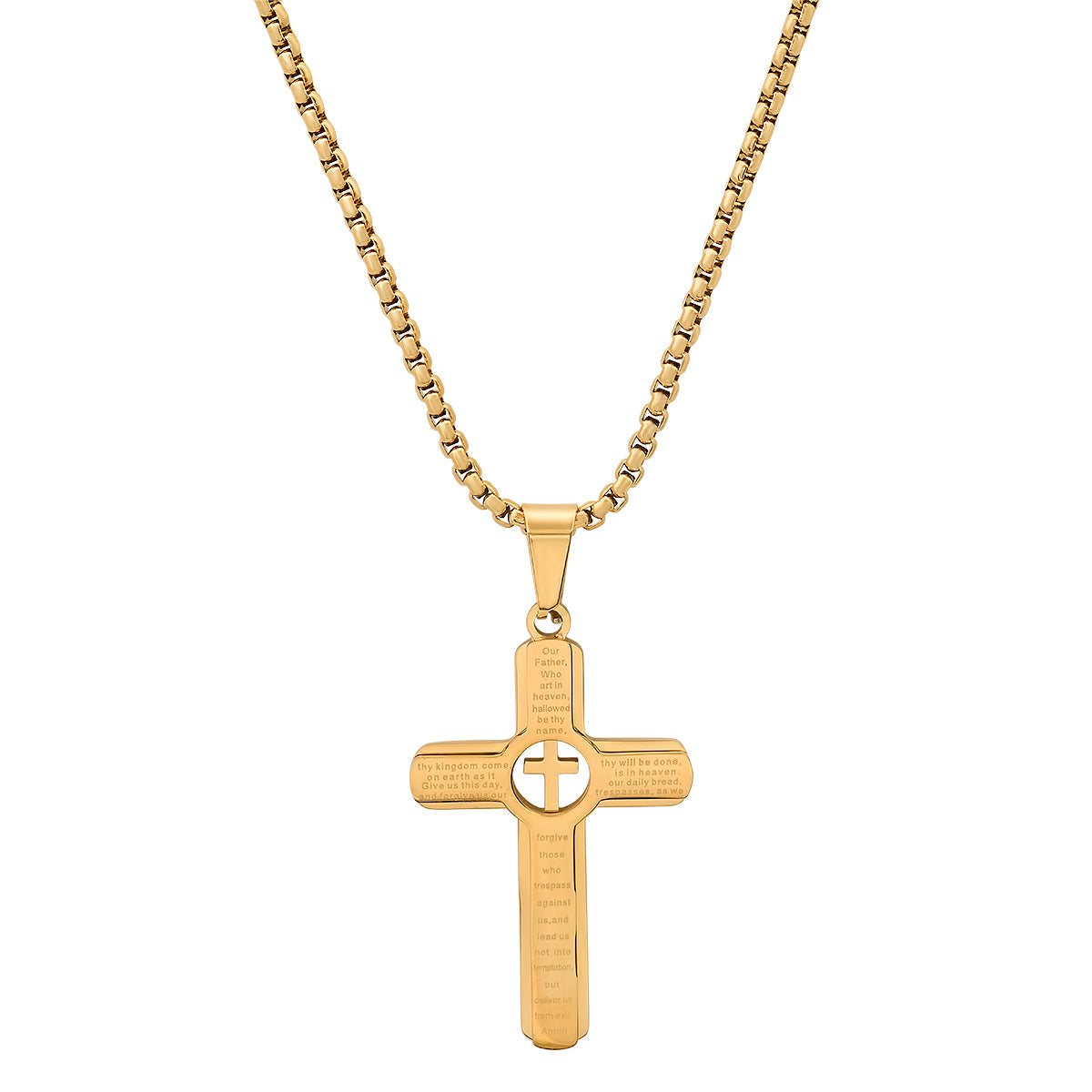 Stainless Steel Lords Prayer Cross Pendant