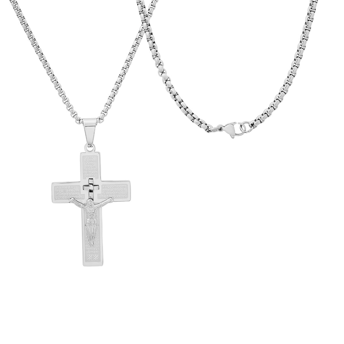 Stainless Steel "Our Father Prayer" Crucifix Pendant