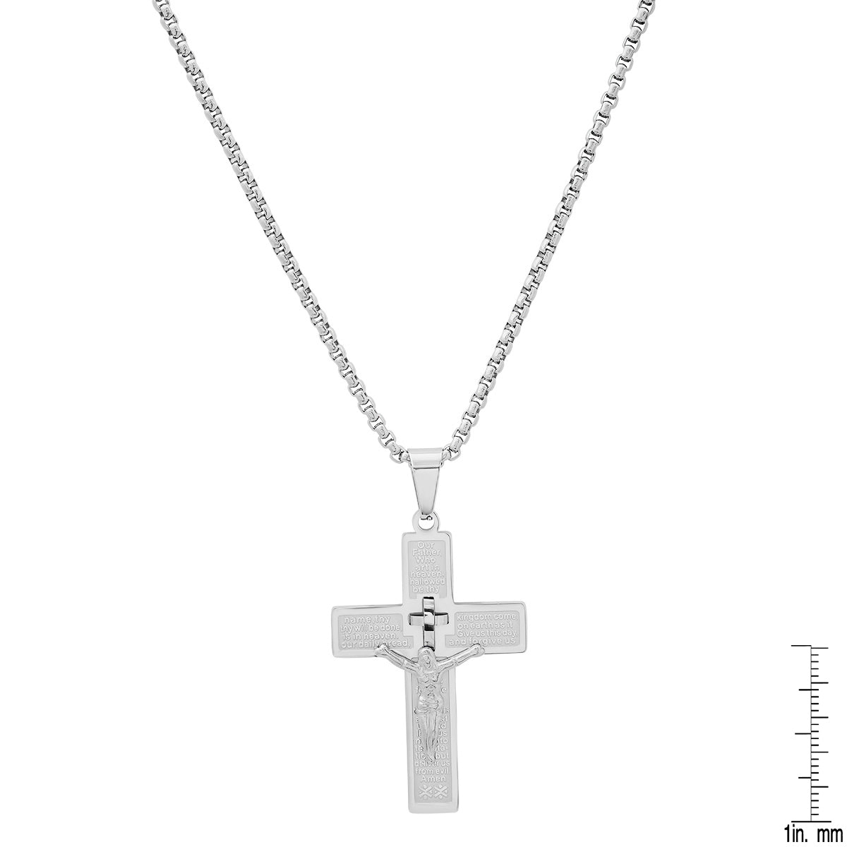 Stainless Steel "Our Father Prayer" Crucifix Pendant