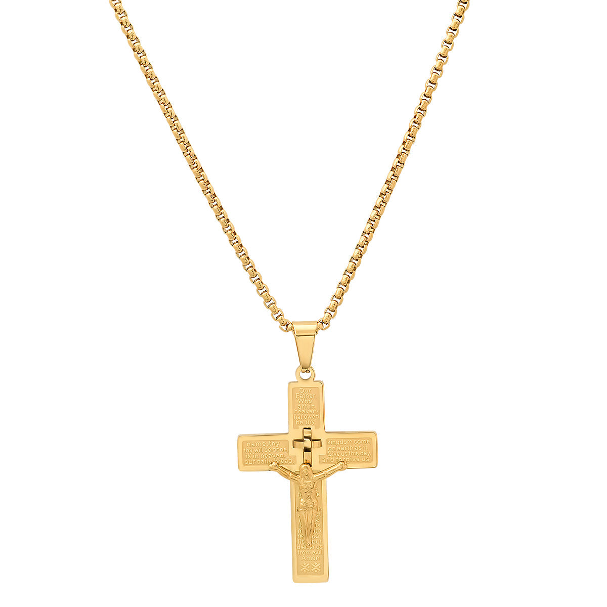 Stainless Steel "Our Father Prayer" Crucifix Pendant