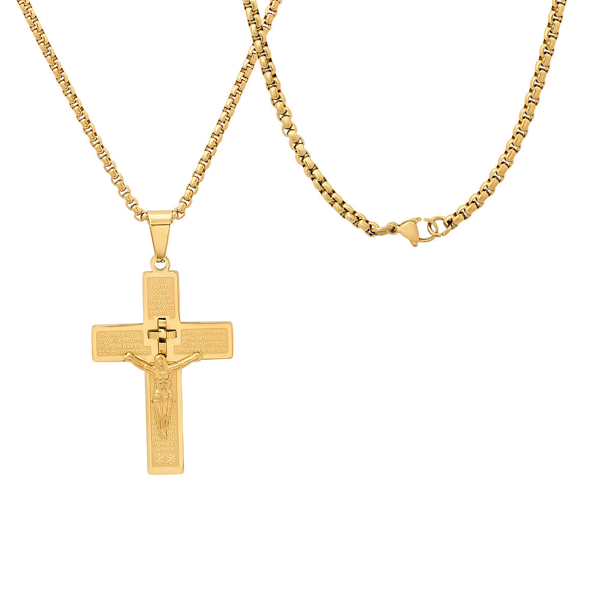Stainless Steel "Our Father Prayer" Crucifix Pendant