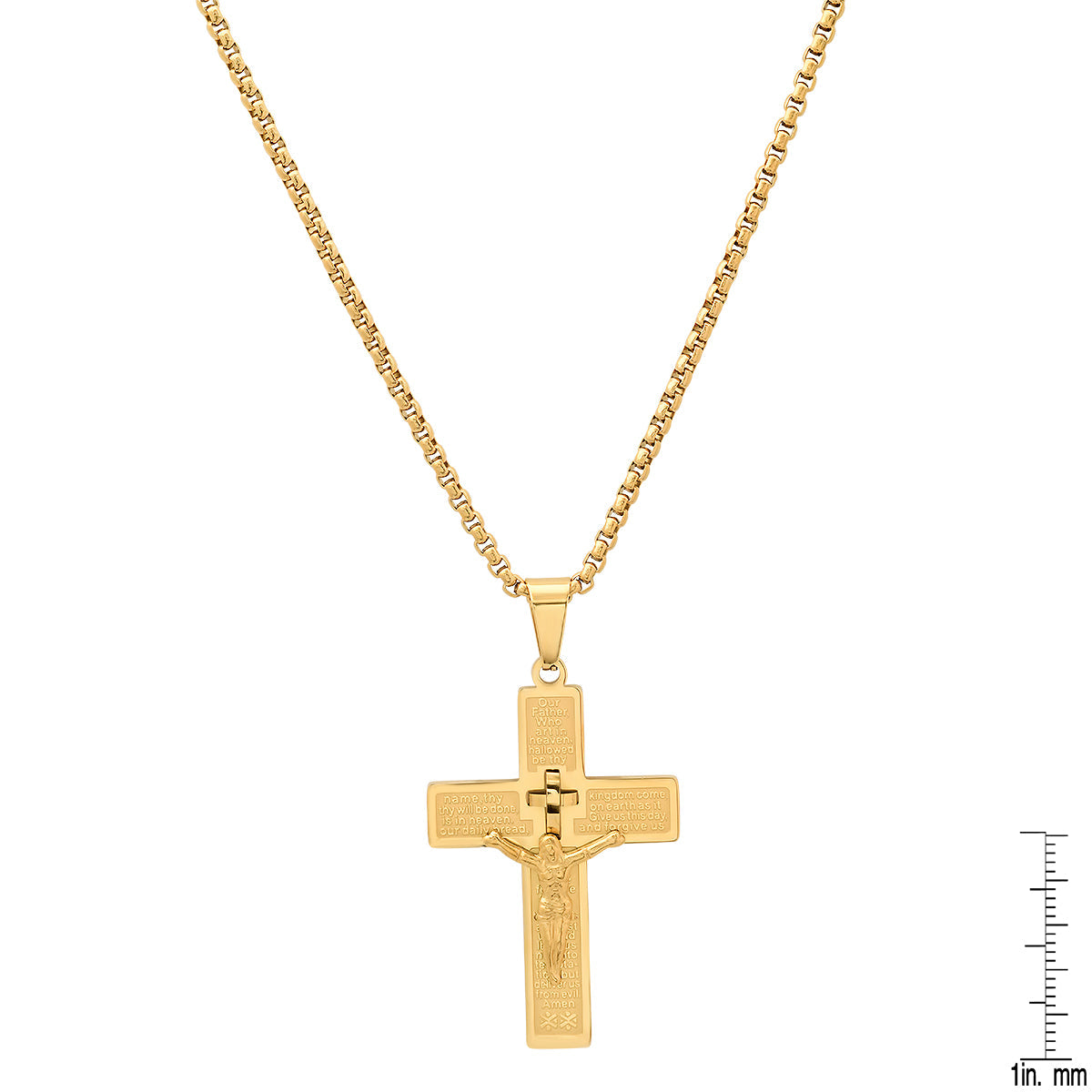 Stainless Steel "Our Father Prayer" Crucifix Pendant