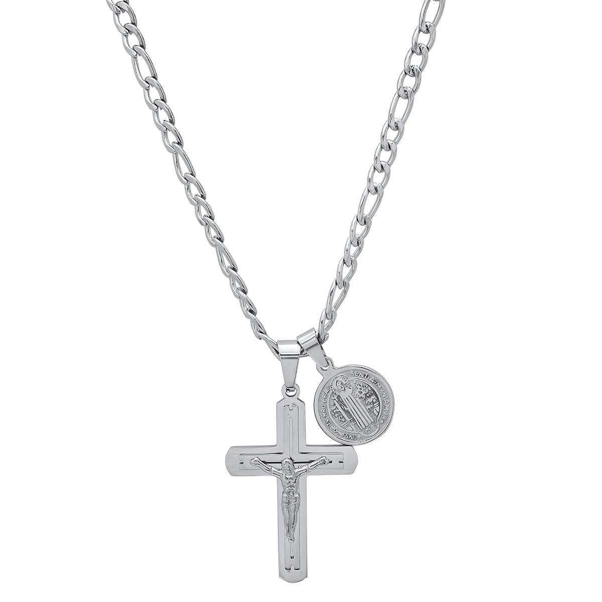 Stainless Steel St. Benedict & Crucifix Pendants