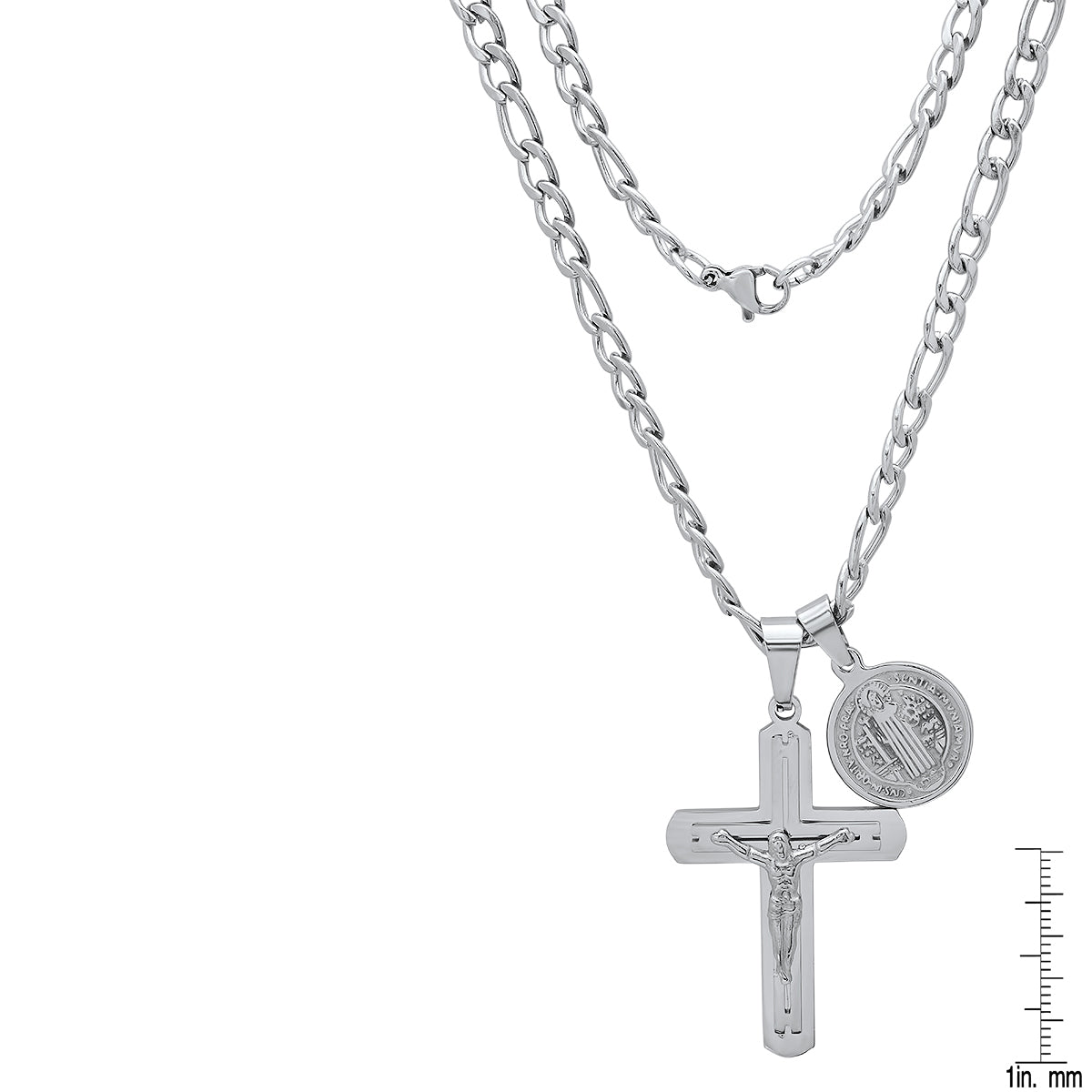 Stainless Steel St. Benedict & Crucifix Pendants