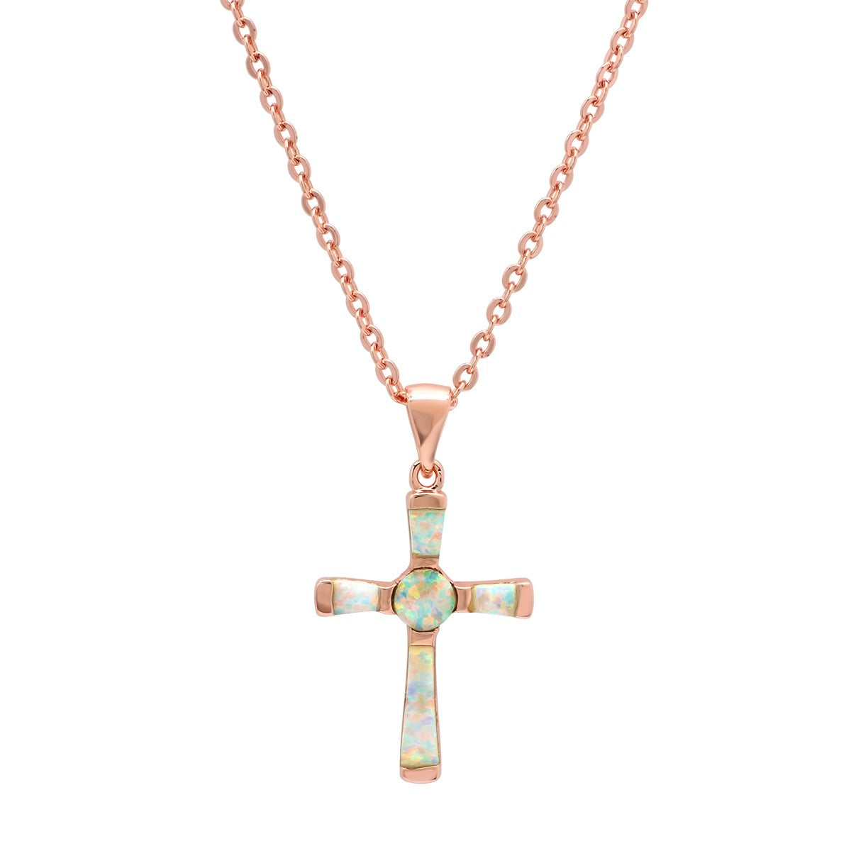 Women's Brass Genuine Opal Cross Necklace