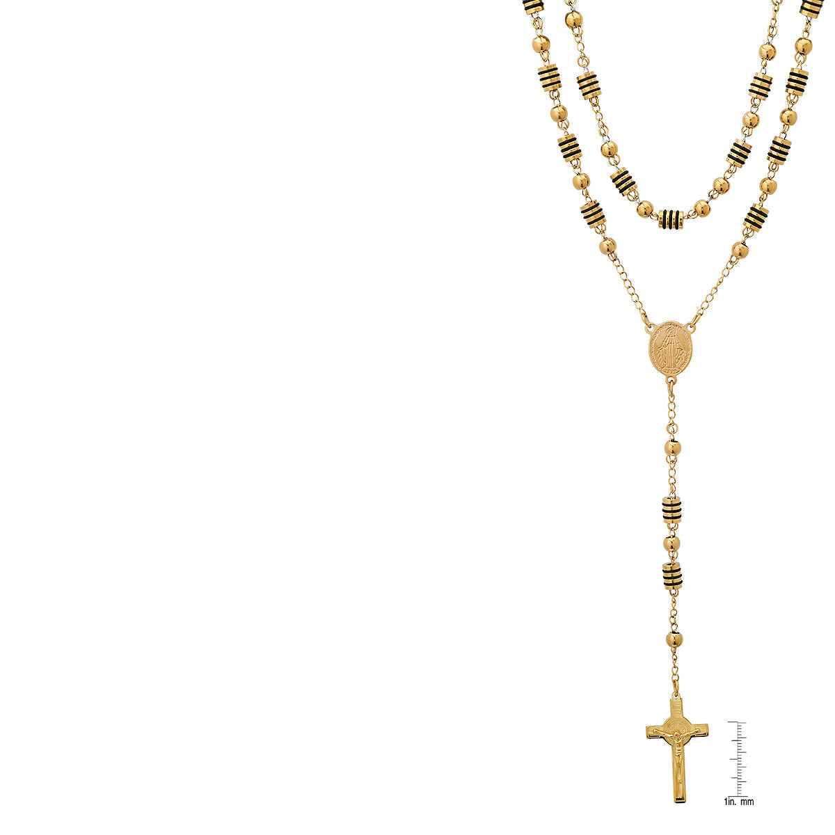 Stainless Steel And Black Rubber Rosasry Necklace