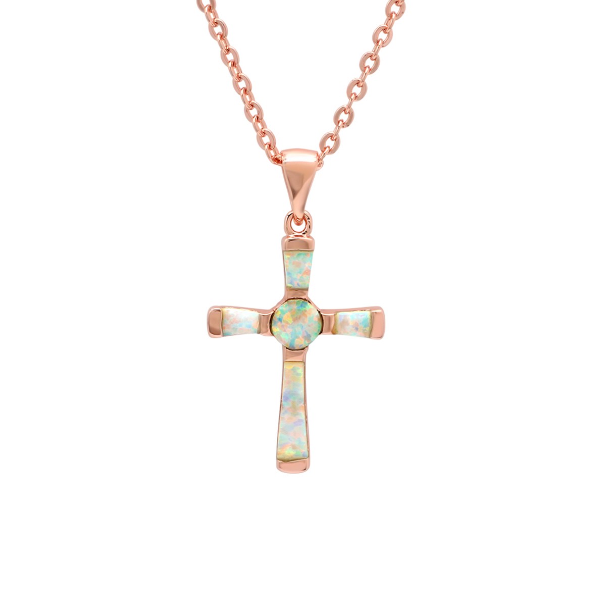 Women's Brass Genuine Opal Cross Necklace