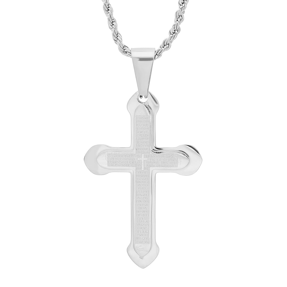 Stainless Steel Padre Nuestro Spanish Prayer Cross Pendant