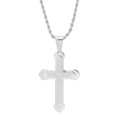 Stainless Steel Padre Nuestro Spanish Prayer Cross Pendant