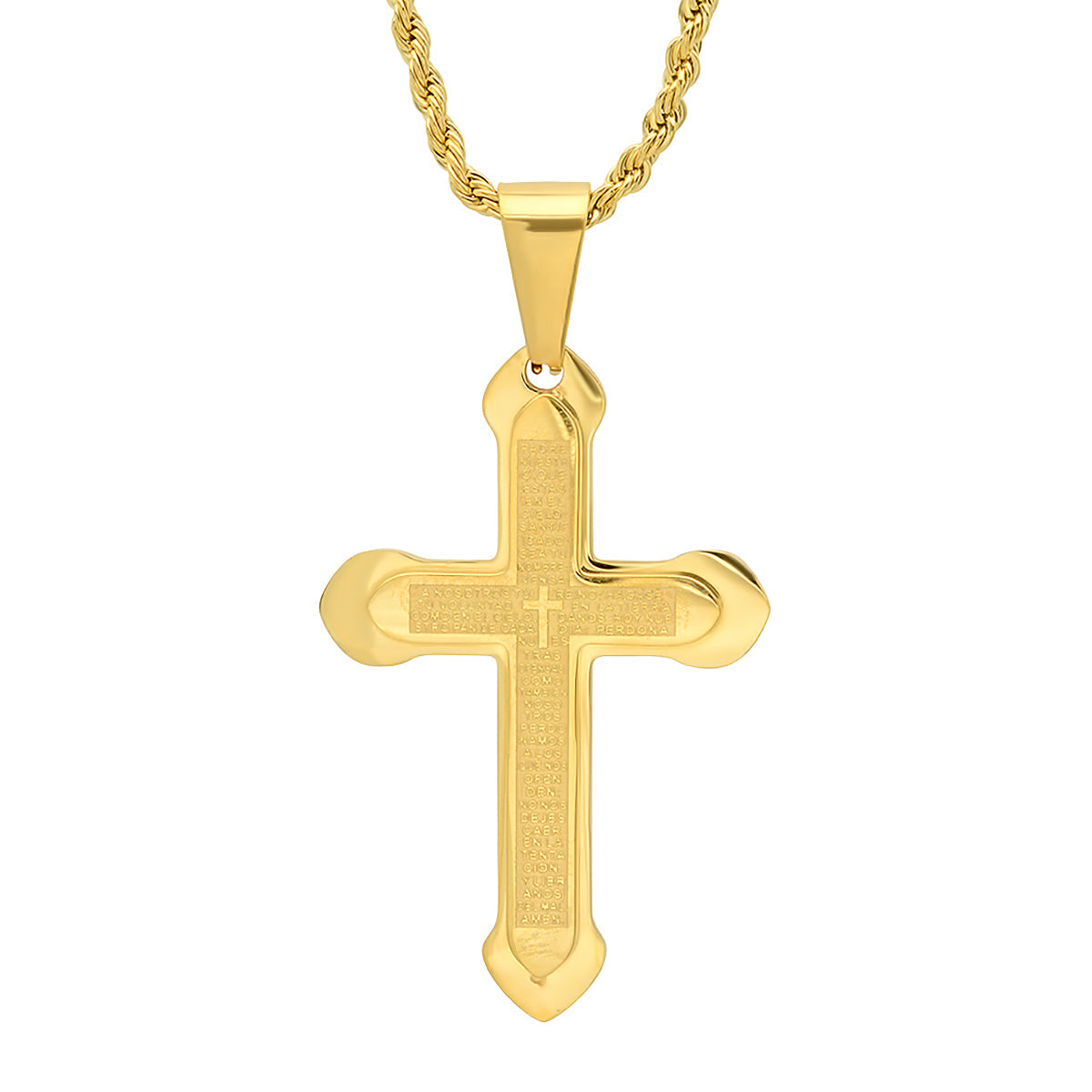Stainless Steel Padre Nuestro Spanish Prayer Cross Pendant