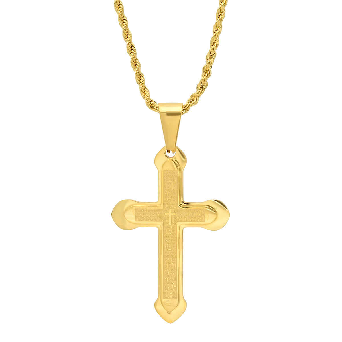 Stainless Steel Padre Nuestro Spanish Prayer Cross Pendant