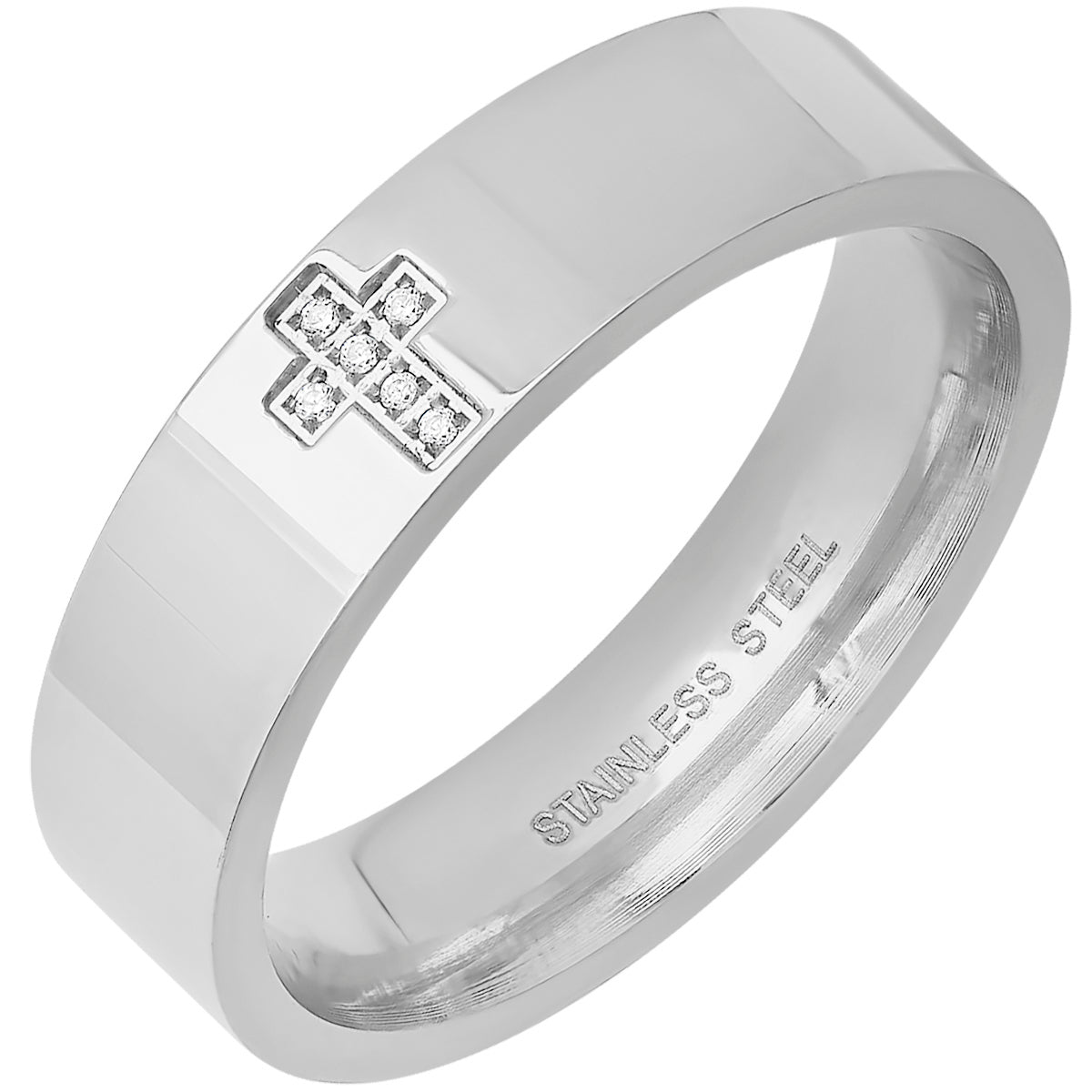18K Gold Plated Stainless Steel And Simulated Diamonds Cross Band Ring