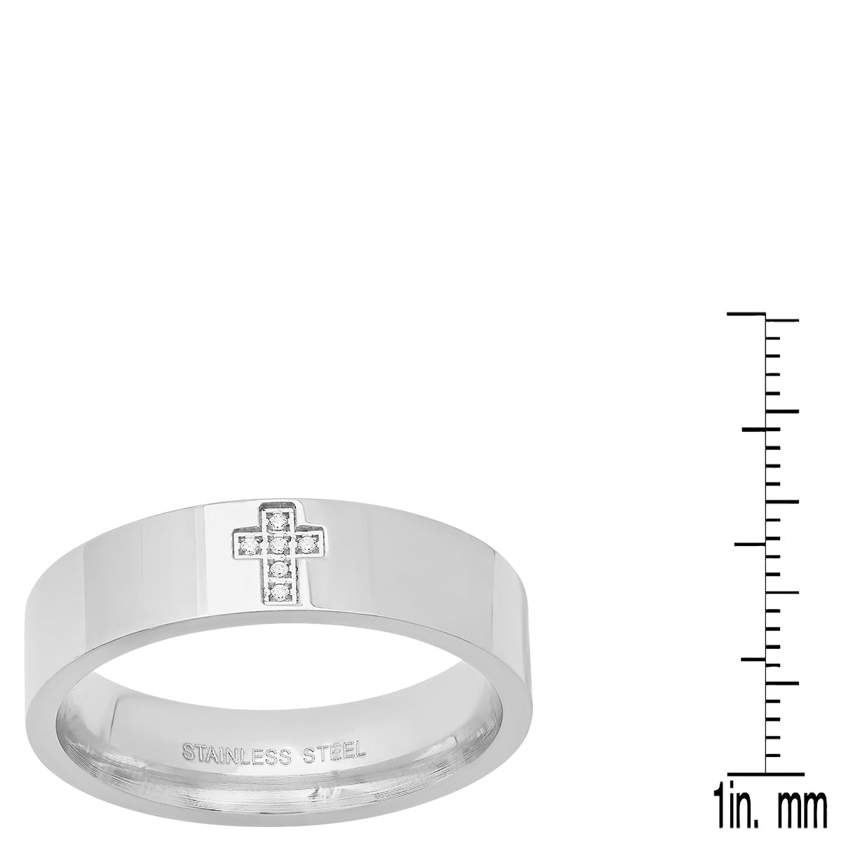 18K Gold Plated Stainless Steel And Simulated Diamonds Cross Band Ring